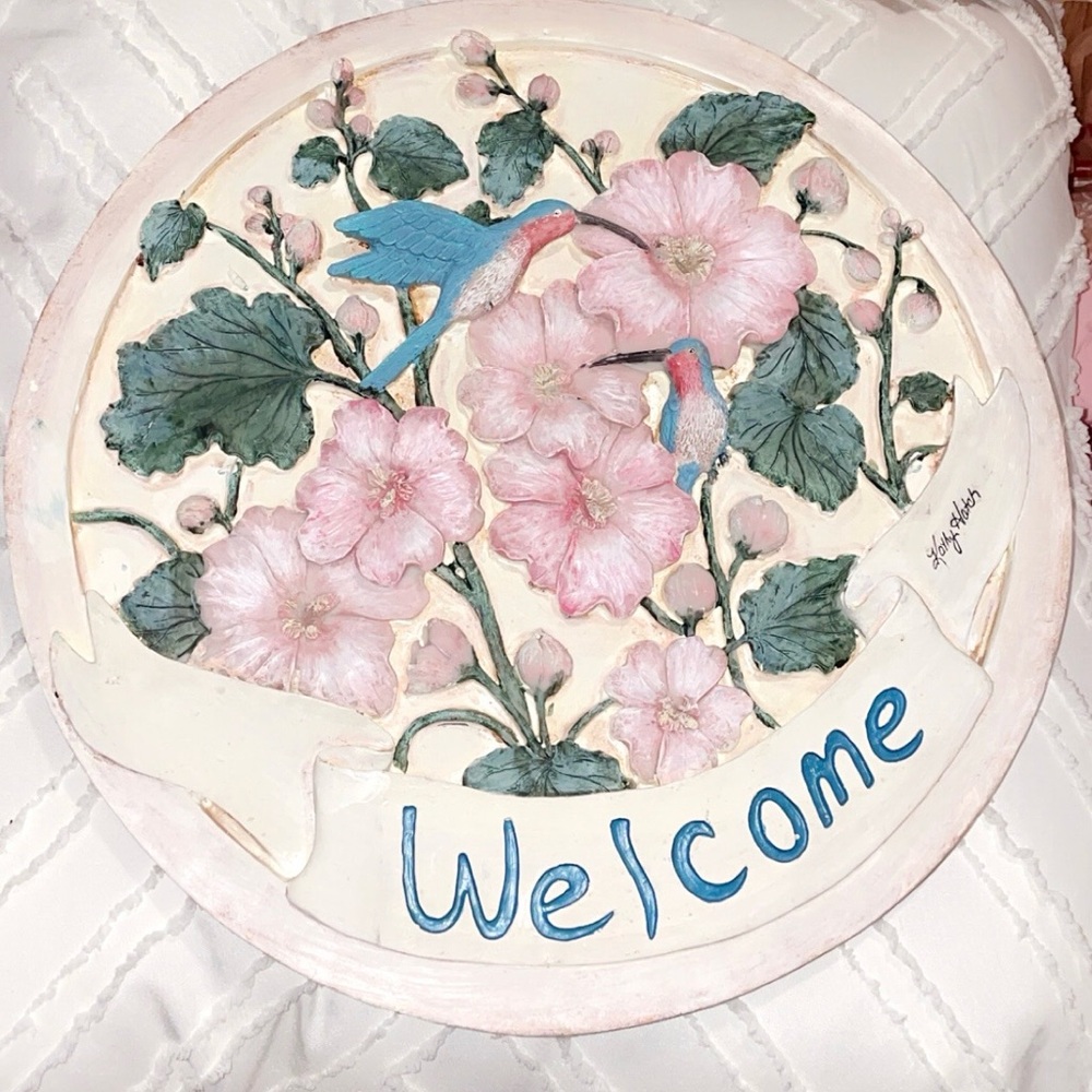 Floral Welcome Wall Plaque with Birds